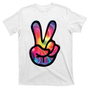 60s 70s Tie Dye Peace Hand Sign Hippie T-Shirt