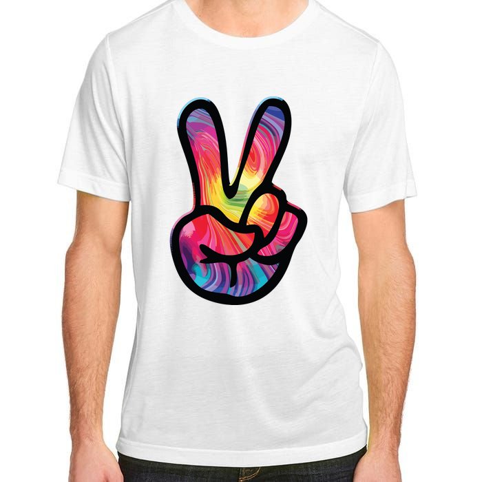 60s 70s Tie Dye Peace Hand Sign Hippie Adult ChromaSoft Performance T-Shirt