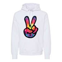 60s 70s Tie Dye Peace Hand Sign Hippie Premium Hoodie