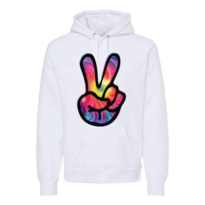 60s 70s Tie Dye Peace Hand Sign Hippie Premium Hoodie