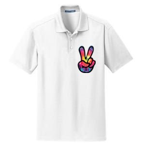 60s 70s Tie Dye Peace Hand Sign Hippie Dry Zone Grid Polo