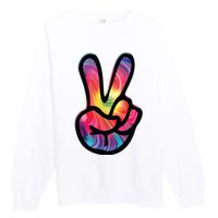 60s 70s Tie Dye Peace Hand Sign Hippie Premium Crewneck Sweatshirt