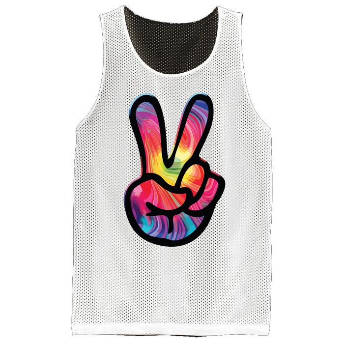 60s 70s Tie Dye Peace Hand Sign Hippie Mesh Reversible Basketball Jersey Tank