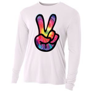 60s 70s Tie Dye Peace Hand Sign Hippie Cooling Performance Long Sleeve Crew