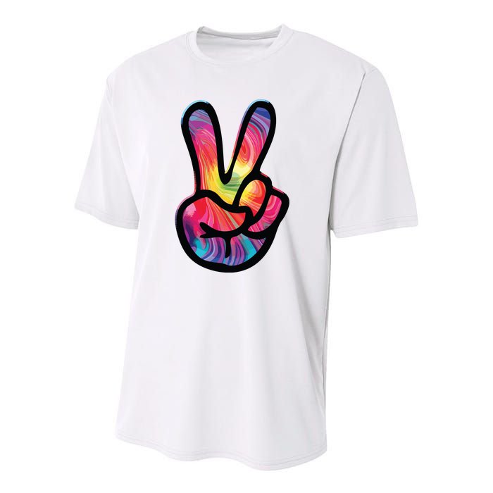 60s 70s Tie Dye Peace Hand Sign Hippie Youth Performance Sprint T-Shirt