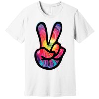 60s 70s Tie Dye Peace Hand Sign Hippie Premium T-Shirt