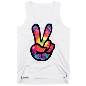 60s 70s Tie Dye Peace Hand Sign Hippie Tank Top