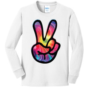 60s 70s Tie Dye Peace Hand Sign Hippie Kids Long Sleeve Shirt