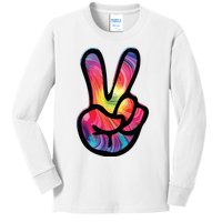 60s 70s Tie Dye Peace Hand Sign Hippie Kids Long Sleeve Shirt