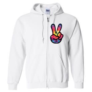 60s 70s Tie Dye Peace Hand Sign Hippie Full Zip Hoodie