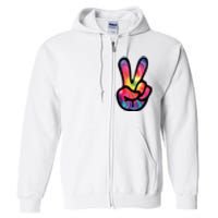 60s 70s Tie Dye Peace Hand Sign Hippie Full Zip Hoodie