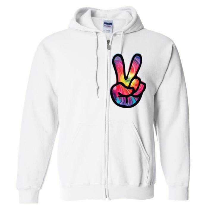 60s 70s Tie Dye Peace Hand Sign Hippie Full Zip Hoodie