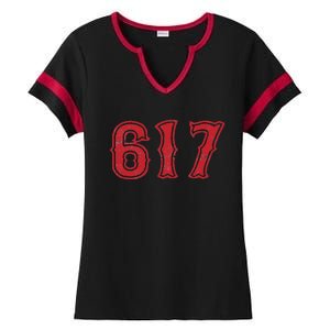 617 Area Code Boston Fan Baseball Ladies Halftime Notch Neck Tee