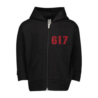 617 Area Code Boston Fan Baseball Toddler Zip Fleece Hoodie