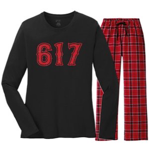 617 Area Code Boston Fan Baseball Women's Long Sleeve Flannel Pajama Set 