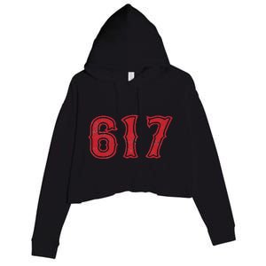 617 Area Code Boston Fan Baseball Crop Fleece Hoodie