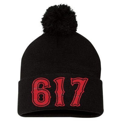 617 Area Code Boston Fan Baseball Pom Pom 12in Knit Beanie