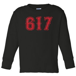 617 Area Code Boston Fan Baseball Toddler Long Sleeve Shirt