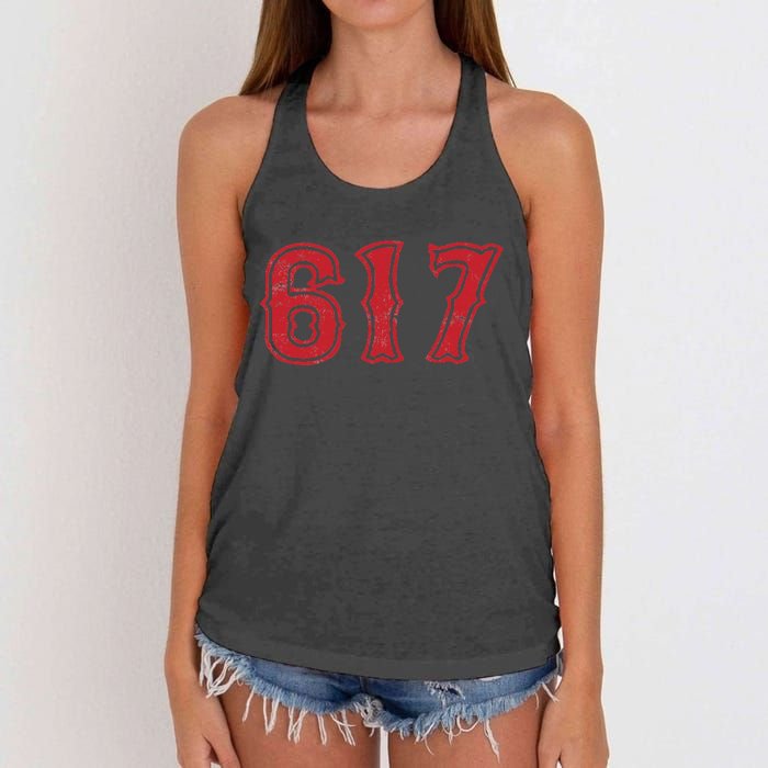 617 Area Code Boston Fan Baseball Women's Knotted Racerback Tank