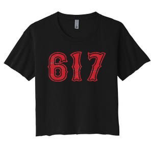 617 Area Code Boston Fan Baseball Women's Crop Top Tee