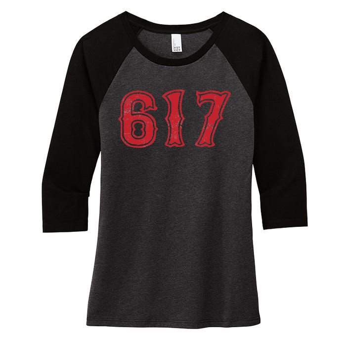 617 Area Code Boston Fan Baseball Women's Tri-Blend 3/4-Sleeve Raglan Shirt