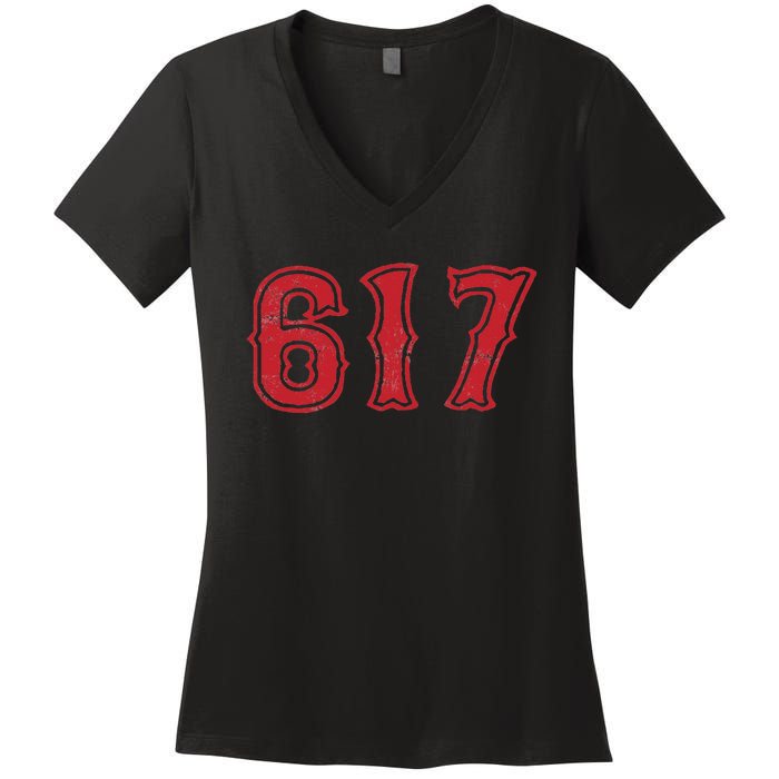 617 Area Code Boston Fan Baseball Women's V-Neck T-Shirt