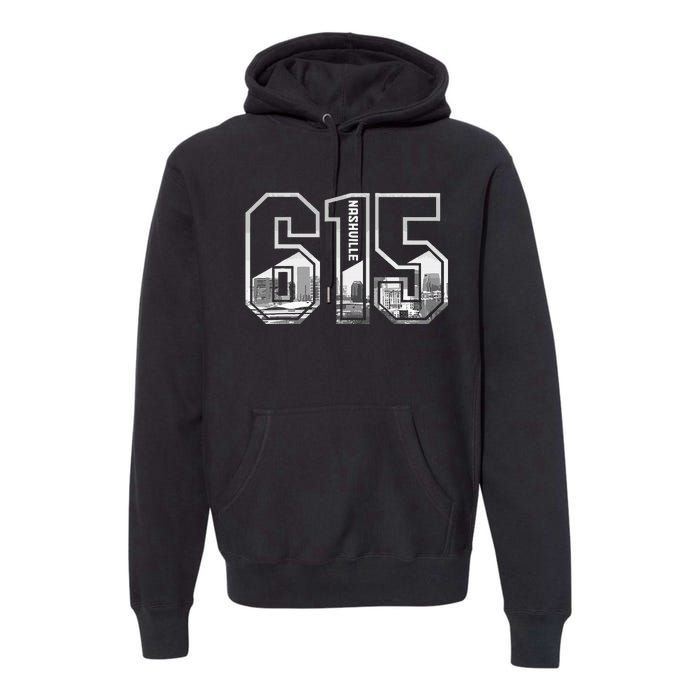 615 Area Code Pride Nashville Tennessee Skyline Vintage Premium Hoodie