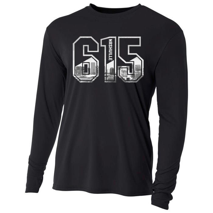 615 Area Code Pride Nashville Tennessee Skyline Vintage Cooling Performance Long Sleeve Crew