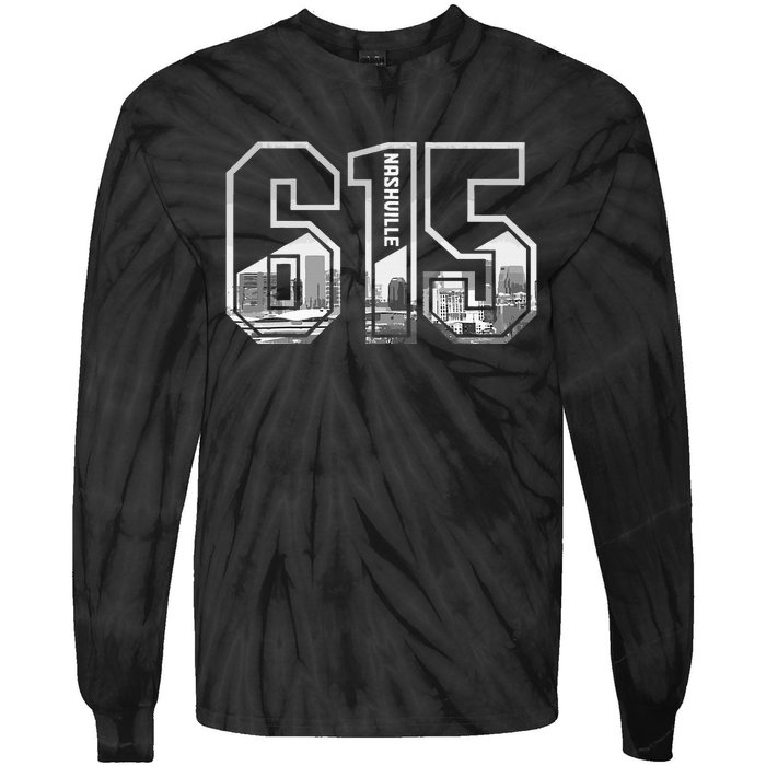 615 Area Code Pride Nashville Tennessee Skyline Vintage Tie-Dye Long Sleeve Shirt