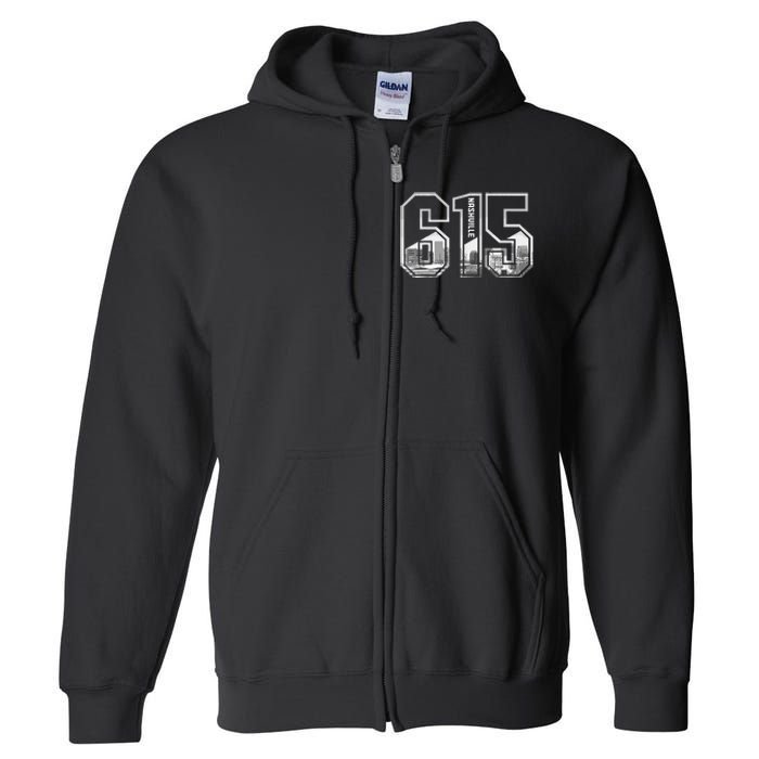 615 Area Code Pride Nashville Tennessee Skyline Vintage Full Zip Hoodie