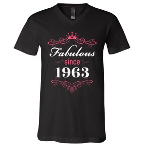 60 and Fabulous Since 1963 60th Birthday WoM.e.n V-Neck T-Shirt