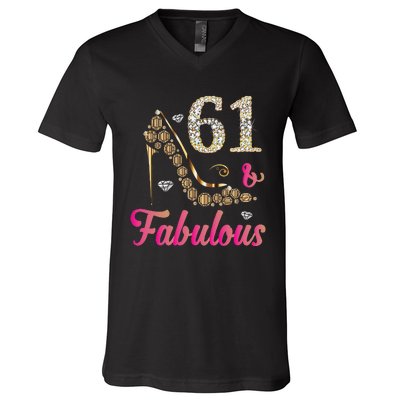 61 And Fabulous Funny 61st Birthday Cute Gift Beautiful Fun V-Neck T-Shirt