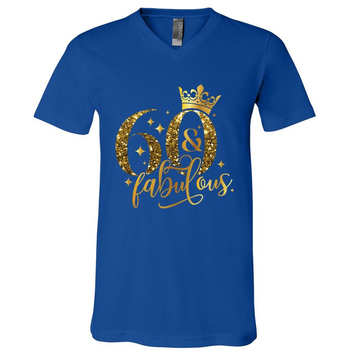 60 And Fabulous 60 Year Old Crown 1963 60th Birthday V-Neck T-Shirt