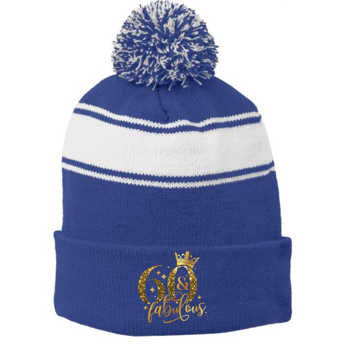 60 And Fabulous 60 Year Old Crown 1963 60th Birthday Stripe Pom Pom Beanie