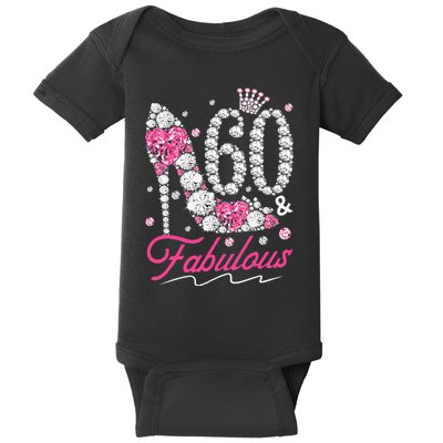 60th Birthday 60 & Fabulous Pink 60 Years Old Diamond Shoes Baby Bodysuit