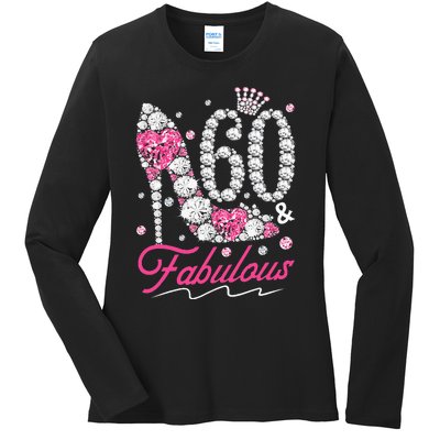 60th Birthday 60 & Fabulous Pink 60 Years Old Diamond Shoes Ladies Long Sleeve Shirt