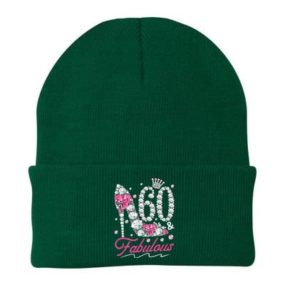 60th Birthday 60 & Fabulous Pink 60 Years Old Diamond Shoes Knit Cap Winter Beanie