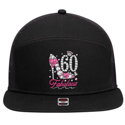 60th Birthday 60 & Fabulous Pink 60 Years Old Diamond Shoes 7 Panel Mesh Trucker Snapback Hat