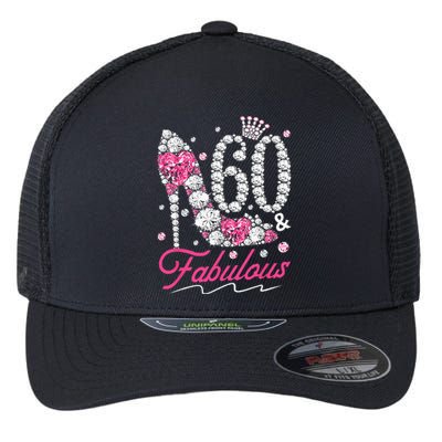 60th Birthday 60 & Fabulous Pink 60 Years Old Diamond Shoes Flexfit Unipanel Trucker Cap