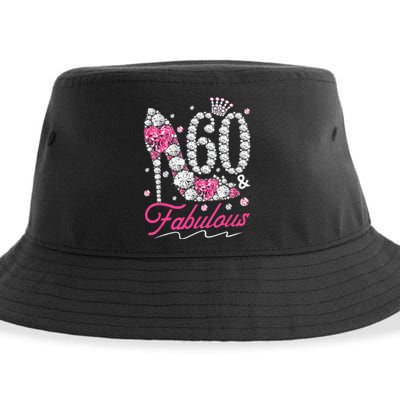 60th Birthday 60 & Fabulous Pink 60 Years Old Diamond Shoes Sustainable Bucket Hat