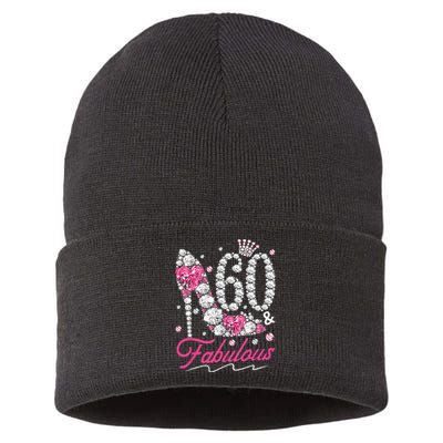 60th Birthday 60 & Fabulous Pink 60 Years Old Diamond Shoes Sustainable Knit Beanie