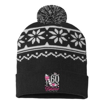 60th Birthday 60 & Fabulous Pink 60 Years Old Diamond Shoes USA-Made Snowflake Beanie