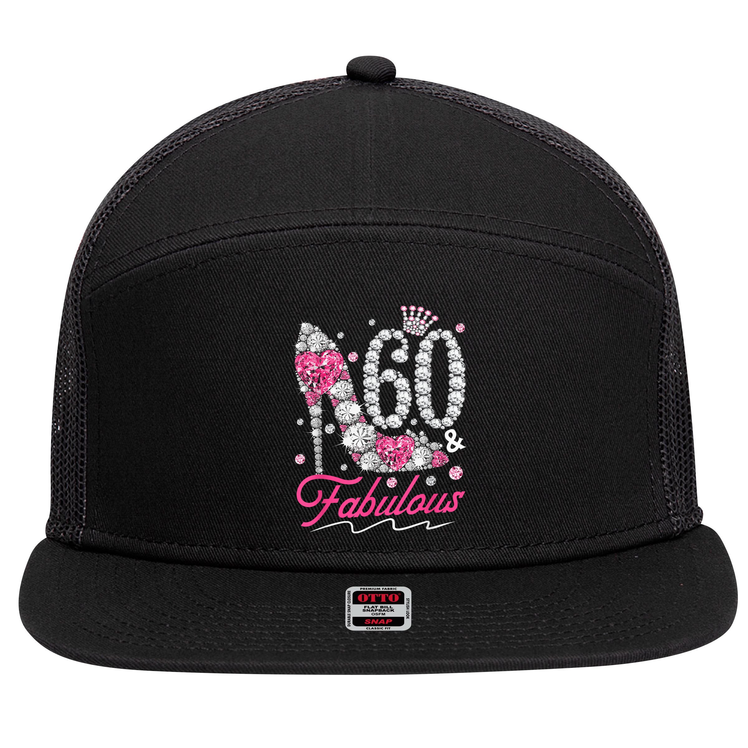 60th Birthday 60 & Fabulous Pink 60 Years Old Diamond Shoes 7 Panel Mesh Trucker Snapback Hat