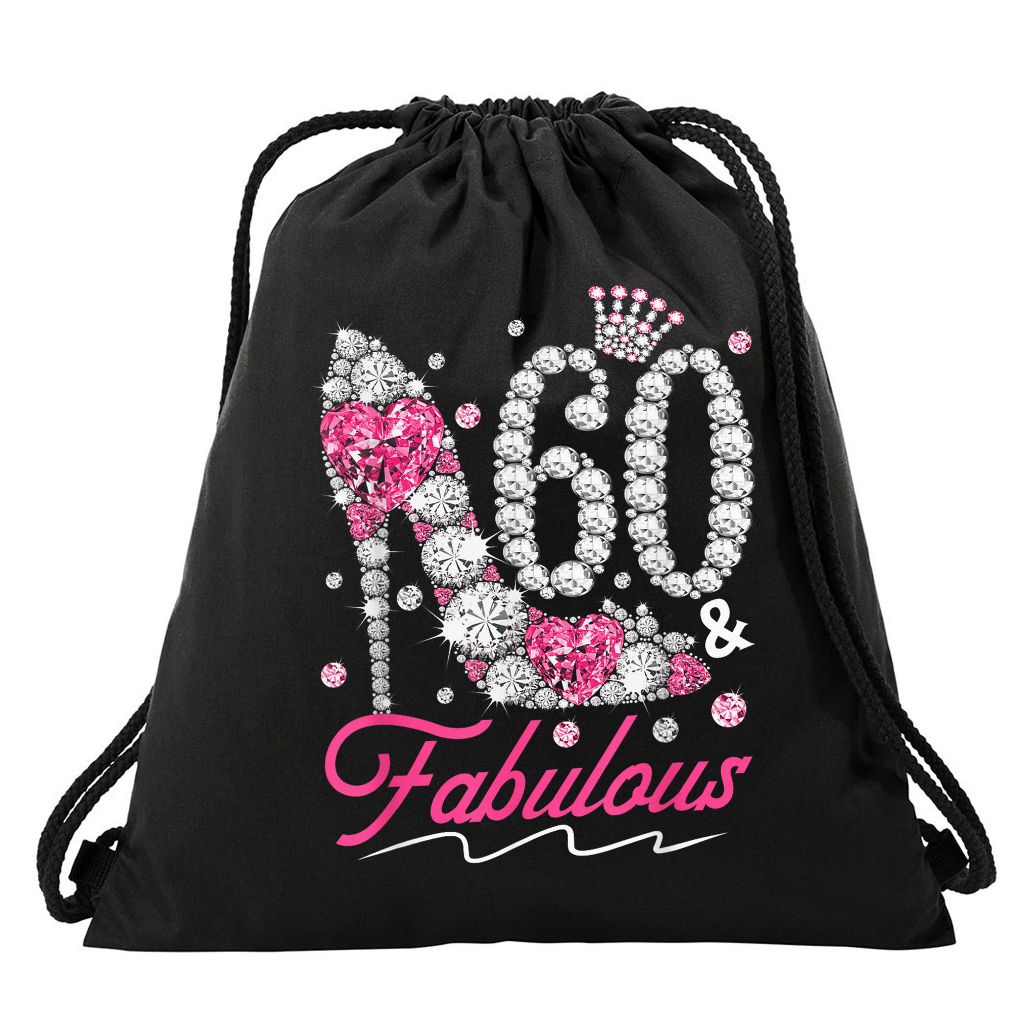 60th Birthday 60 & Fabulous Pink 60 Years Old Diamond Shoes Drawstring Bag