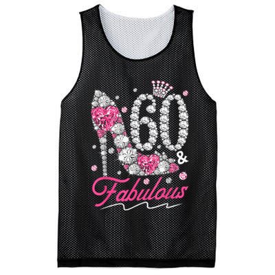 60th Birthday 60 & Fabulous Pink 60 Years Old Diamond Shoes Mesh Reversible Basketball Jersey Tank