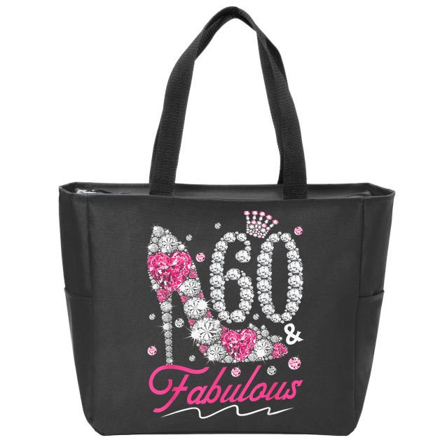 60th Birthday 60 & Fabulous Pink 60 Years Old Diamond Shoes Zip Tote Bag