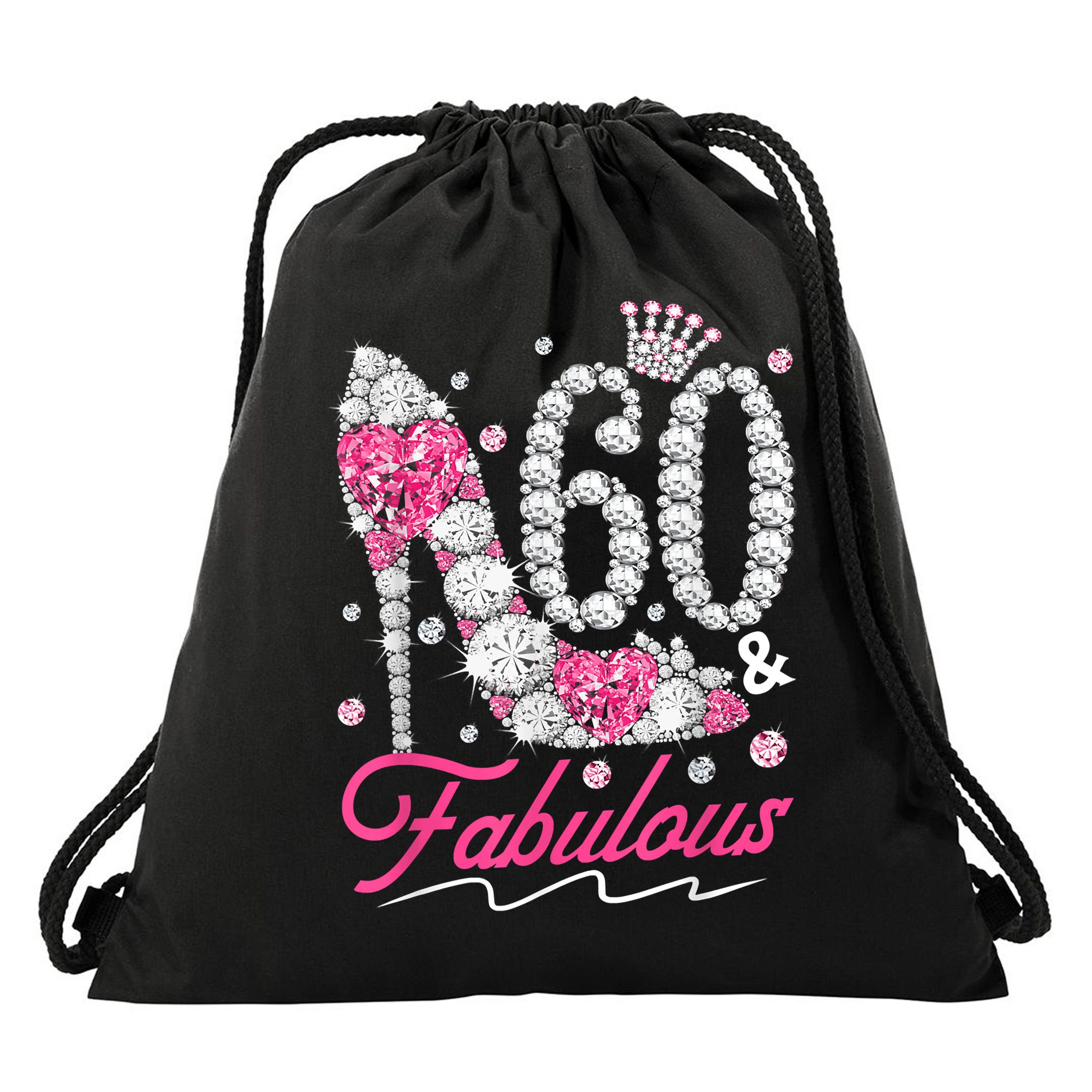 60th Birthday 60 & Fabulous Pink 60 Years Old Diamond Shoes Drawstring Bag