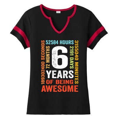 6th Birthday 6 Years Old Vintage Retro 72 Months Boy Girl Ladies Halftime Notch Neck Tee