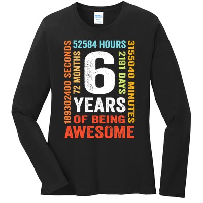 6th Birthday 6 Years Old Vintage Retro 72 Months Boy Girl Ladies Long Sleeve Shirt