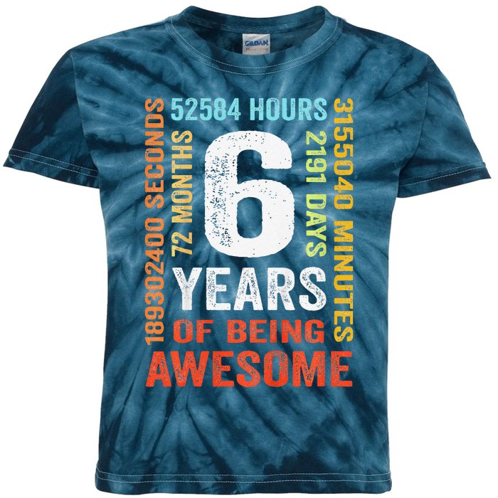 6th Birthday 6 Years Old Vintage Retro 72 Months Kids Tie-Dye T-Shirt